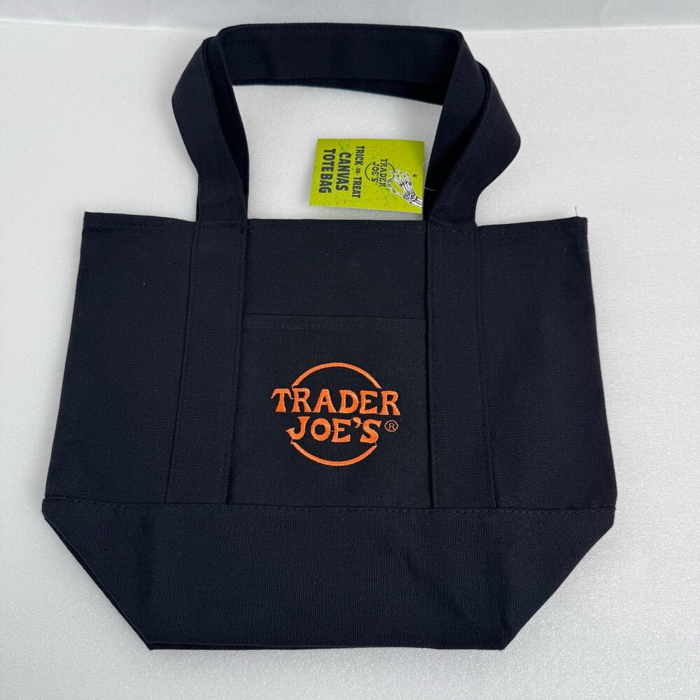 Trader Joe’s Tote Black Neon Orange Text Halloween canvas tote 2026 (1 tote)